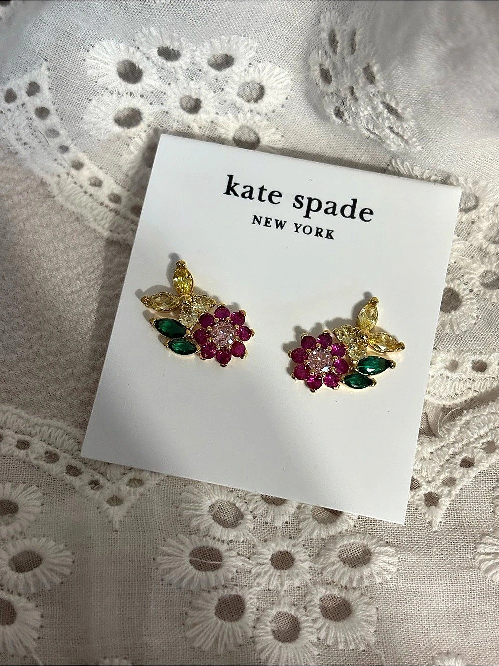 kate spade new york Floral Cluster Earrings in Gold & Pink NWT